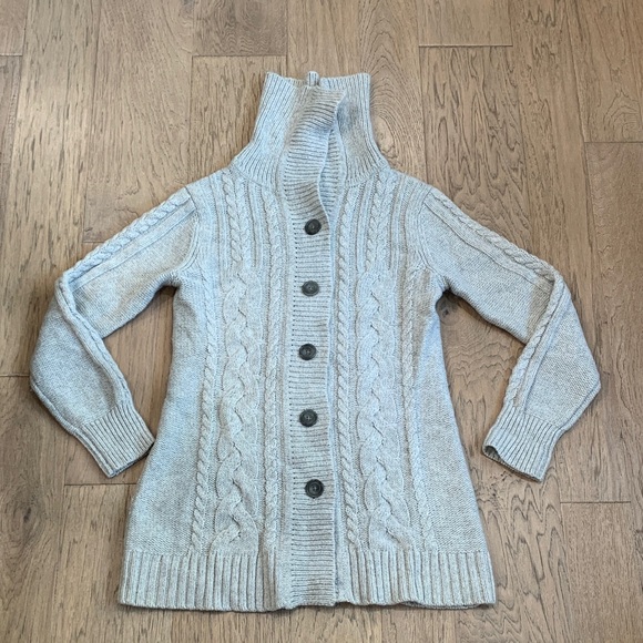 Eddie Bauer Sweaters - Eddie Bauer Cream Cable Knit Button Cardigan Wool/Alpaca Size Medium